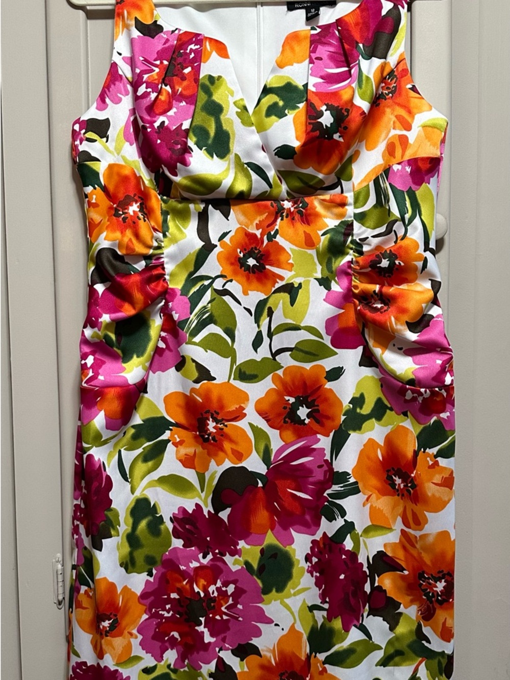 Ronni Nicole Cream Dress with Yellow and Pink Accents size 12 - Picture 4 of 12